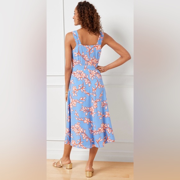 Talbots blue and red sleeveless with flowers flowing dress - Picture 2 of 7